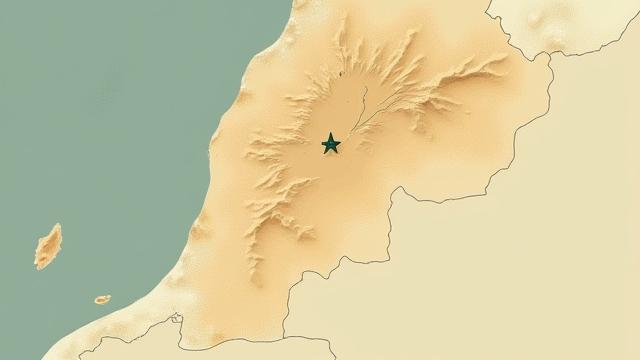 Map of Morocco highlighting Marrakech, Atlas Mountains, and Sahara Desert
