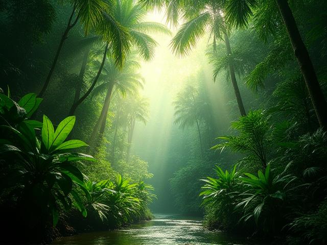 Lush Costa Rican rainforest canopy with a river flowing through it